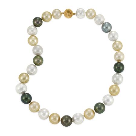 Appraisal: Multicolored Cultured Pearl Necklace with Gold Ball Clasp Estimate -