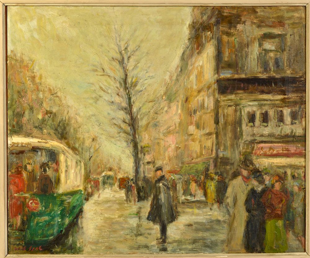 Appraisal: Large Gabriel Spat 'Rainy Day in Paris' Painting Gabriel Spat