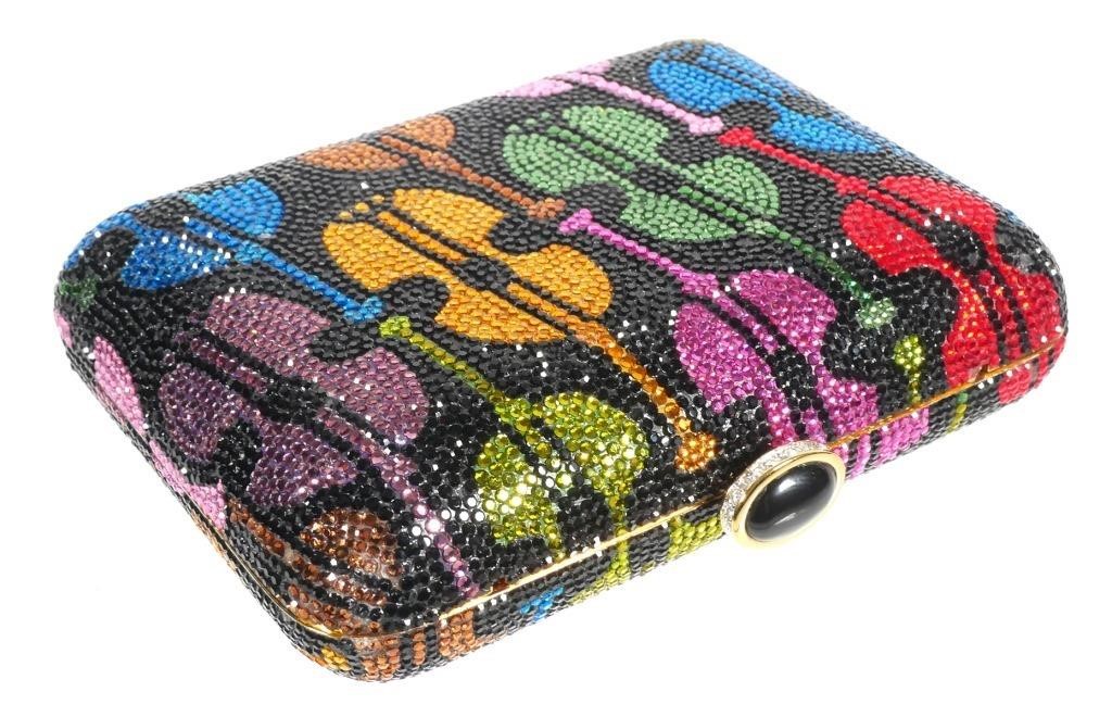 Appraisal: Judith Lieber crystal clutch with multicolored violins or violas Measures