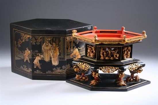 Appraisal: CHINESE GILT AND BLACK LACQUER TRAVELLING ALTAR AND COVER Late