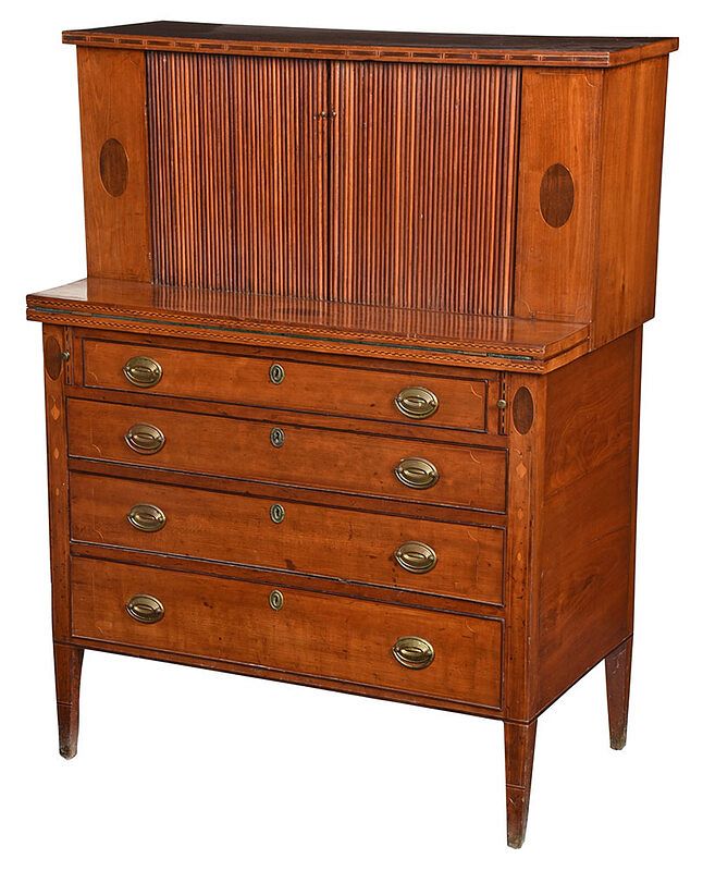 Appraisal: Unusual New England Federal Tambour Desk New Hampshire or Massachusetts