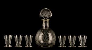 Appraisal: Baccarat Marillon Etched Decanter w Cordials Baccarat French founded circa