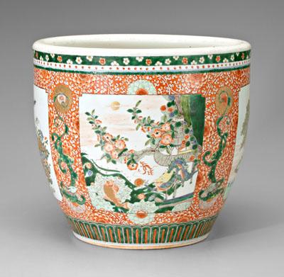 Appraisal: Chinese famille verte fish bowl cartouches of vessels birds mountain