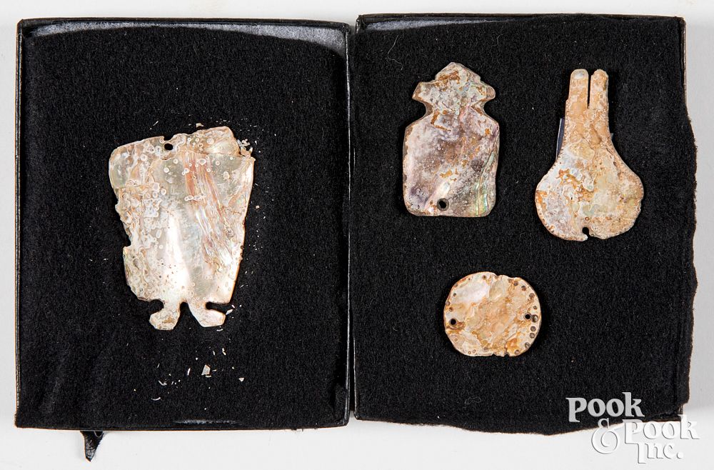 Appraisal: Excavated California abalone shell pendants Group of excavated California abalone