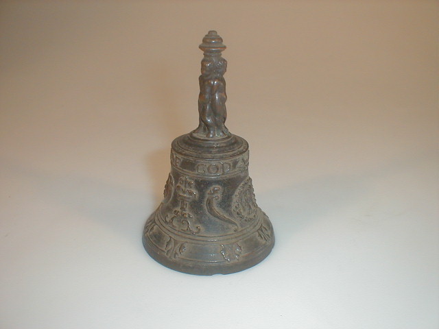 Appraisal: A late thC Flemish bronze hand bell with figures to