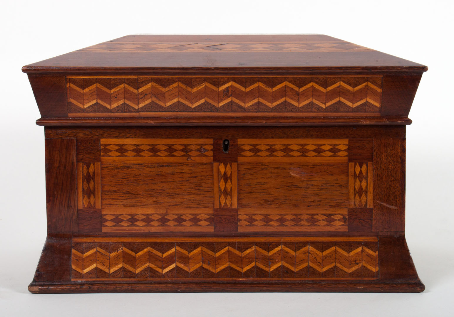 Appraisal: Victorian inlaid walnut jewelry box with elaborate geometric pattern inlay