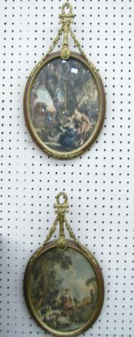 Appraisal: Pair of Oval Scenic French Wall Hangings with Marshal Field