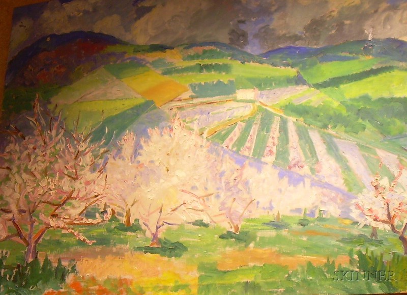 Appraisal: Unframed Oil on Canvas View of an Orchard by John