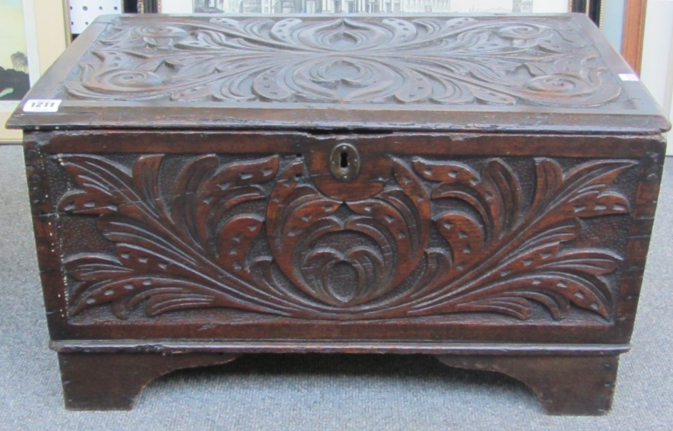 Appraisal: A th century and later carved oak bible box with