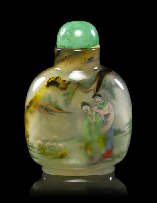 Appraisal: A Chinese Interior Painted Agate Snuff Bottle painted with polychrome