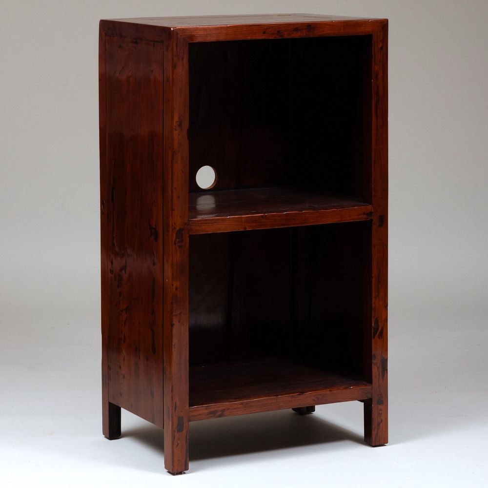 Appraisal: Chinese Elmwood Display Cabinet x x in Condition Staining seam