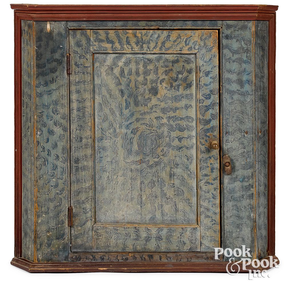 Appraisal: Painted pine hanging corner cupboard early th c Painted pine