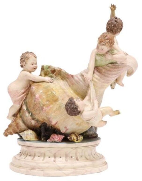 Appraisal: Italian majolica figural vase centerpiece early th c depicting four