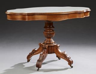 Appraisal: French Tortoise Top Carved Walnut Center Table French Tortoise Top