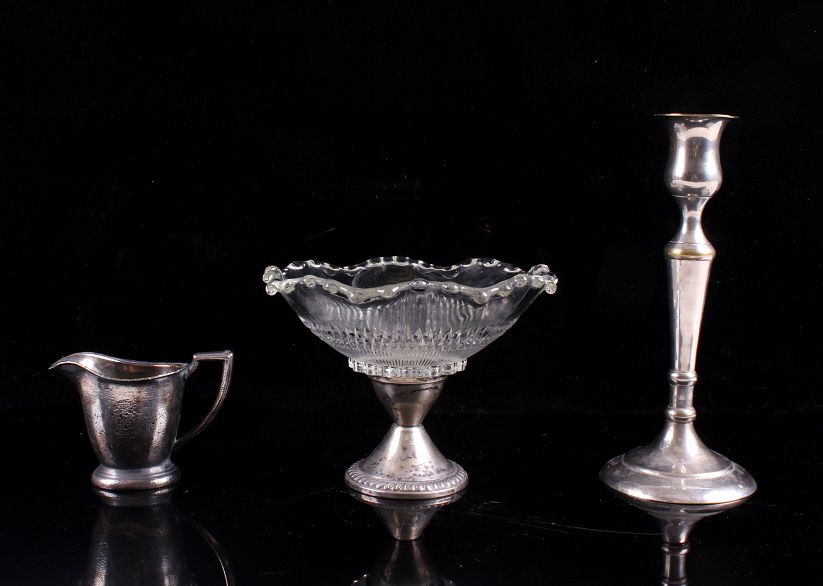 Appraisal: Sterling Silver Glass Bowl Creamer Candlestick For your consideration is