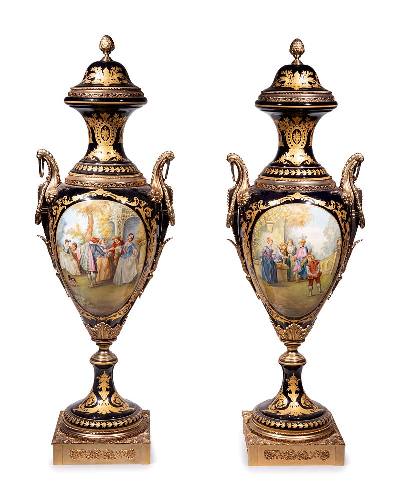 Appraisal: A Pair of Monumental Sevres Style Gilt Metal Mounted Porcelain