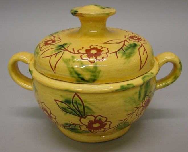 Appraisal: Covered Bowl - Yellow slip glaze color with flowers around