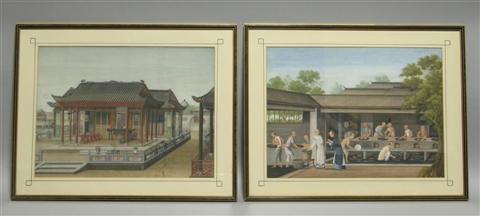 Appraisal: CHINA TRADE EARLY TH CENTURY A PAIR OF GOUACHE Palace