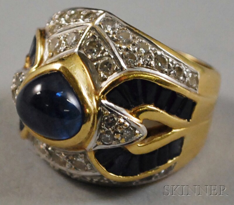 Appraisal: kt Gold Cabochon Sapphire and Diamond Cocktail Ring total dwt