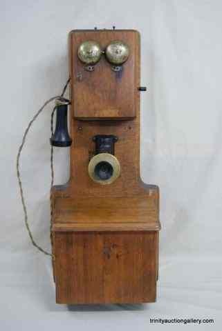 Appraisal: Antique Oak Wall Mount Hand Crank TelephoneThis is a very