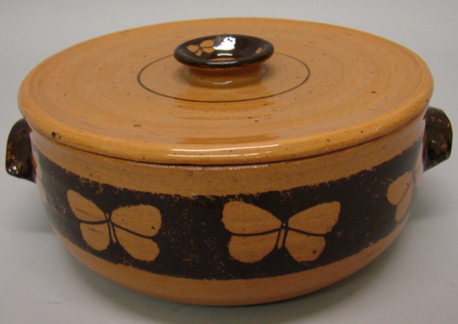 Appraisal: Casserole - Brown with black border butterfly lid also with