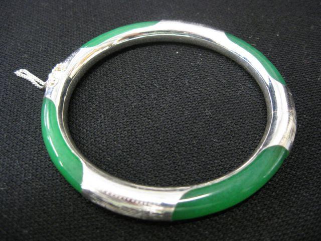 Appraisal: Jade Sterling Silver Bracelet hinged bangle opening