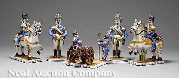 Appraisal: A Group of Vintage Continental Glazed Earthenware Military Figures in