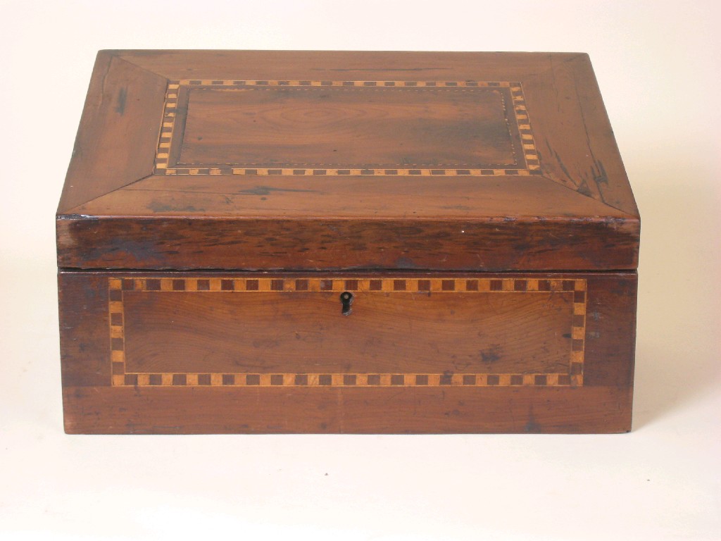 Appraisal: A th Century yew wood Stationary Box having inlaid sloping