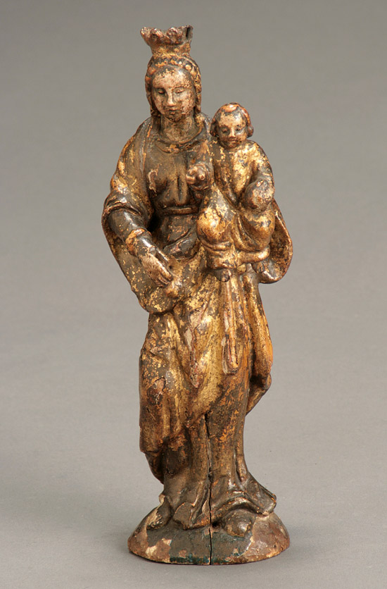 Appraisal: Continental Gilt and Polychrome Decorated Wood Figure of Madonna and