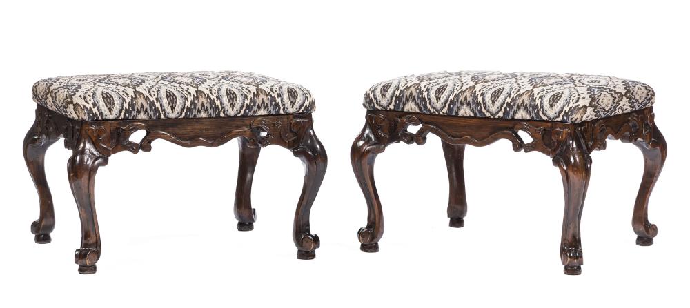 Appraisal: Pair of Baroque-Style Ottomans pierced scrolled apron cabriole legs scrolled