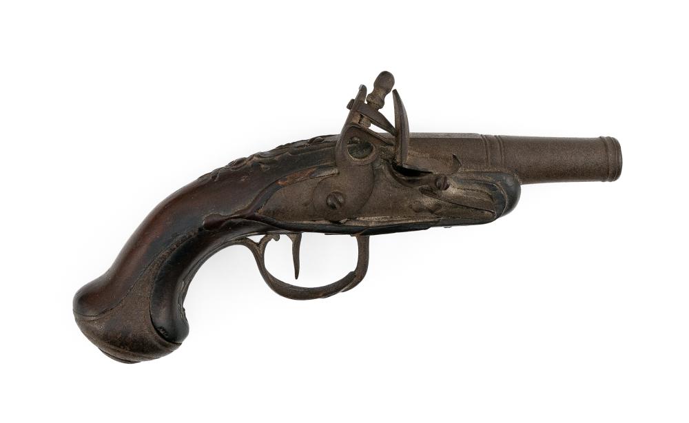 Appraisal: CONTINENTAL FLINTLOCK PISTOL LATE TH CENTURY LENGTH OF BARREL TOTAL