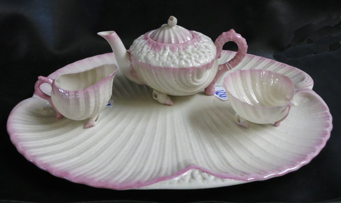 Appraisal: BELLEEK NEPTUNE TEA WARE SET four pieces each with black