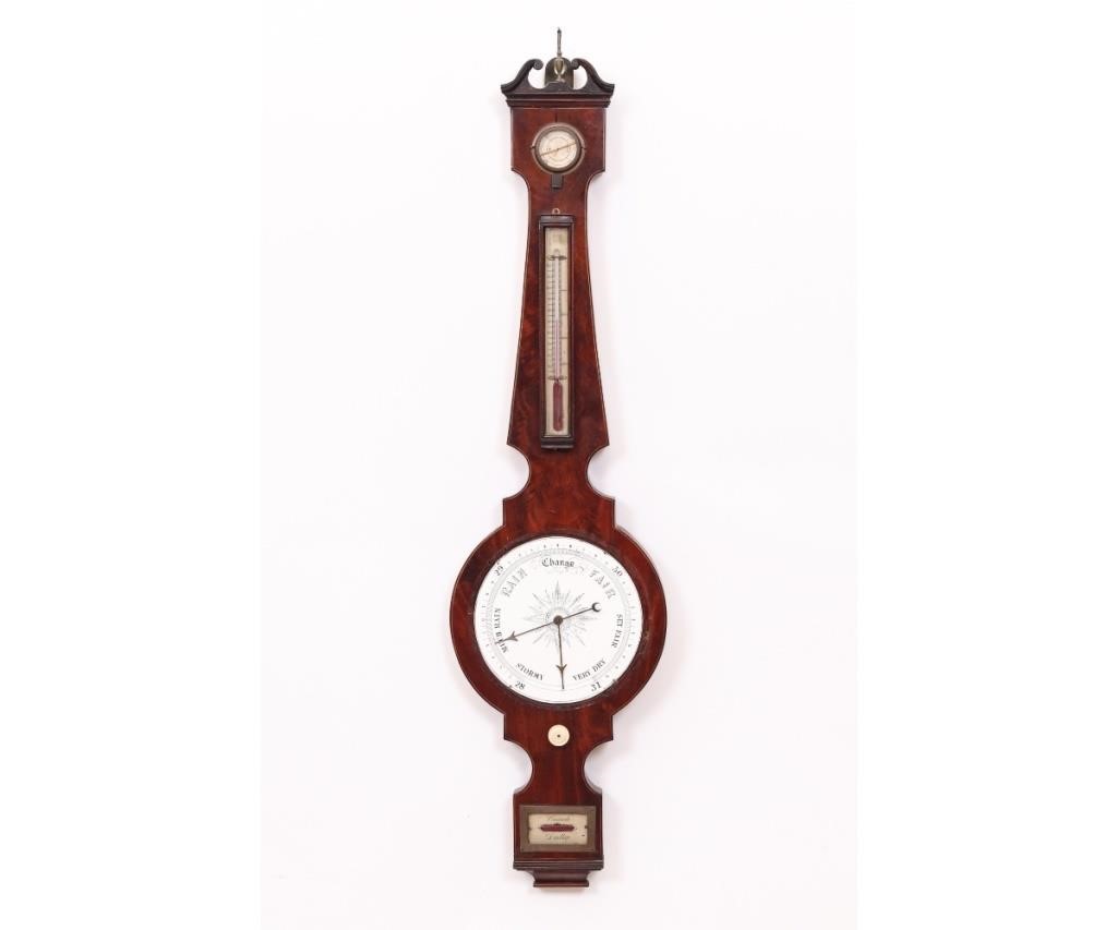 Appraisal: Georgian mahogany inlaid banjo barometer signed Comoli Dudley Condition Dial