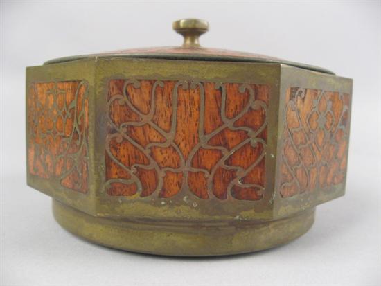 Appraisal: Octagonal Box with Brass Base wood on top and sides