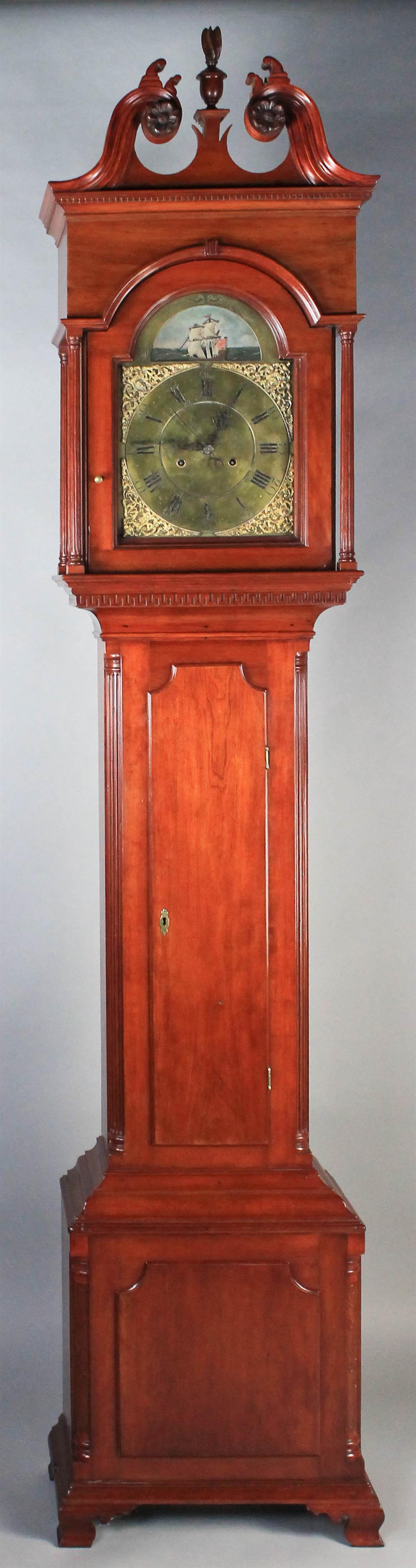 Appraisal: CHIPPENDALE CARVED CHERRYWOOD TALL CASE CLOCK GEORGE MILLER GERMANTOWN PENNSYLVANIA