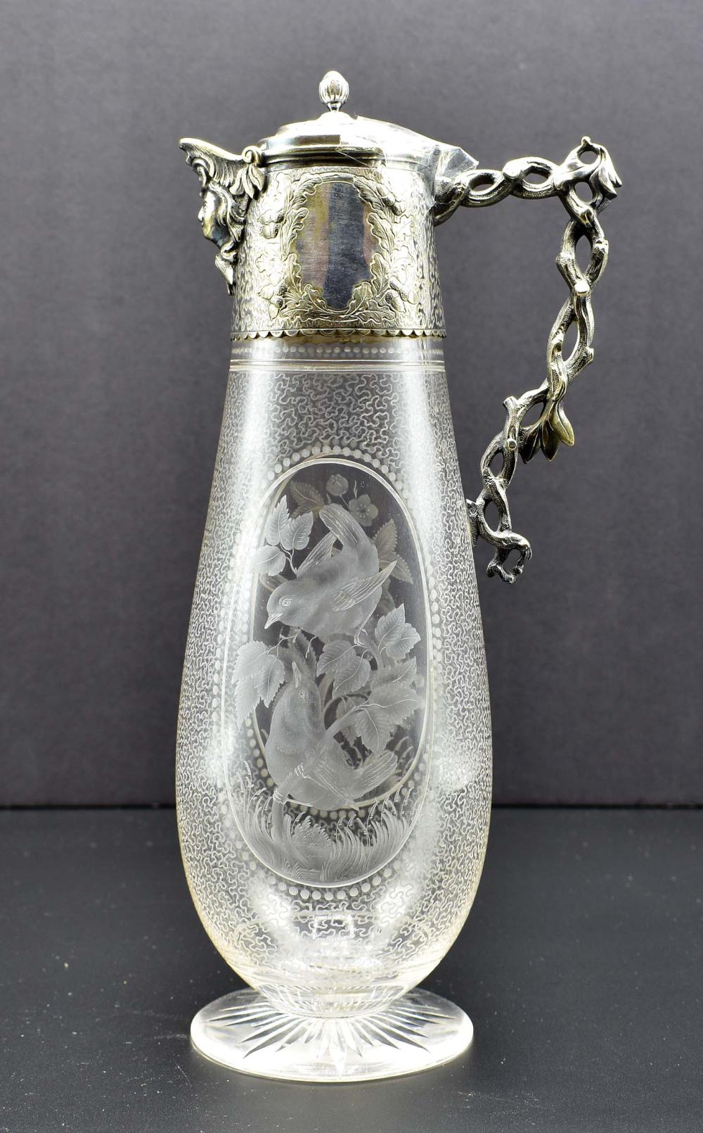 Appraisal: VICTORIAN SILVER PLATE MOUNTED GLASS DECANTEREnglish Late th Century In