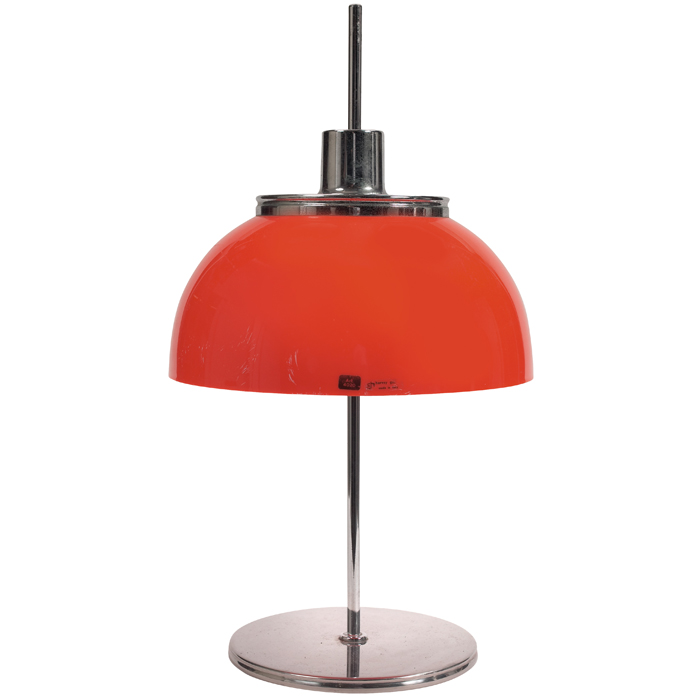 Appraisal: Harvey Guzzini table lamp Italy adjustable orange plastic shade over