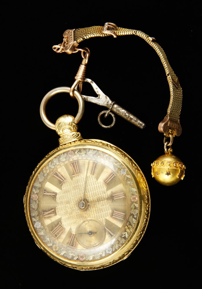 Appraisal: - th C K Gold Pocket Watch th century multi-colored