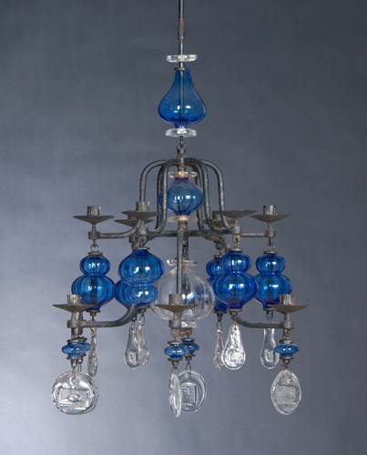 Appraisal: ERIK HOGLUND BODA Chandelier of cobalt blue glass globes and