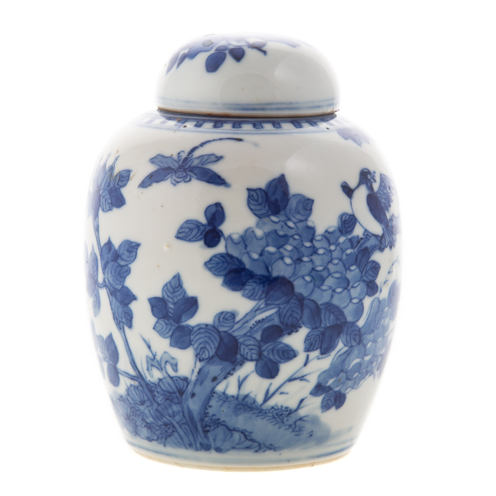 Appraisal: CHINESE EXPORT BLUE WHITE GINGER JAR Kang Xi circa bird