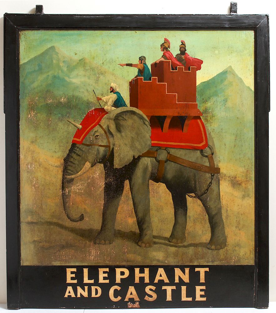 Appraisal: Elephant and Castle Vintage Painted Wood Pub Sign Elephant and