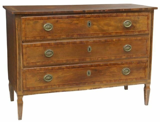 Appraisal: Italian Neoclassical walnut commode th th c banded top three