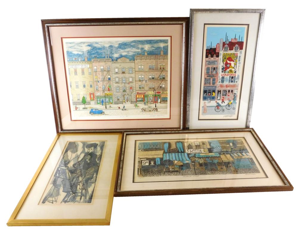 Appraisal: Four th C framed color prints including Joseph Farhi b