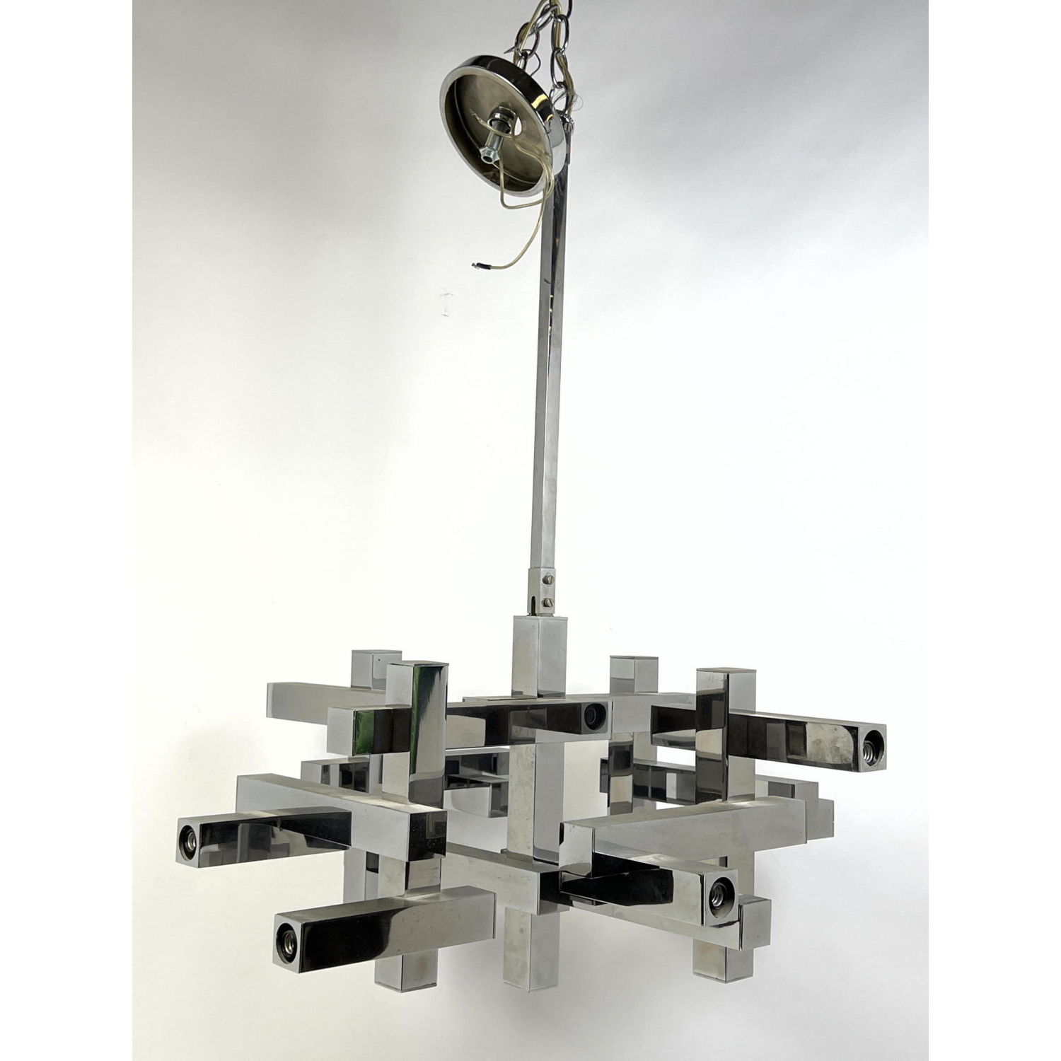 Appraisal: Gaetano Sciolari Chrome Modernist Chandelier Square chrome tube frame Dimensions