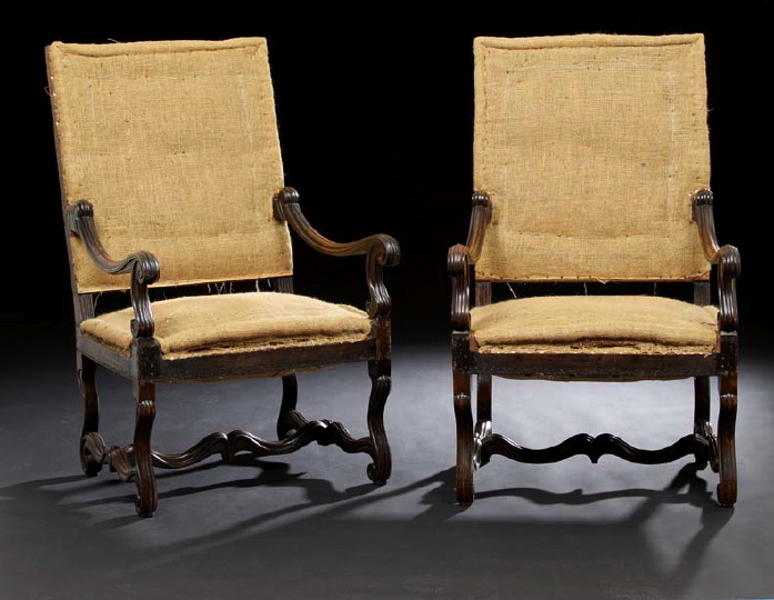 Appraisal: Pair of Regence-Style Fruitwood Fauteuils late th century each with