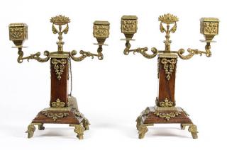 Appraisal: Pair of Continental three-light candelabra executed in mahogany and gilt