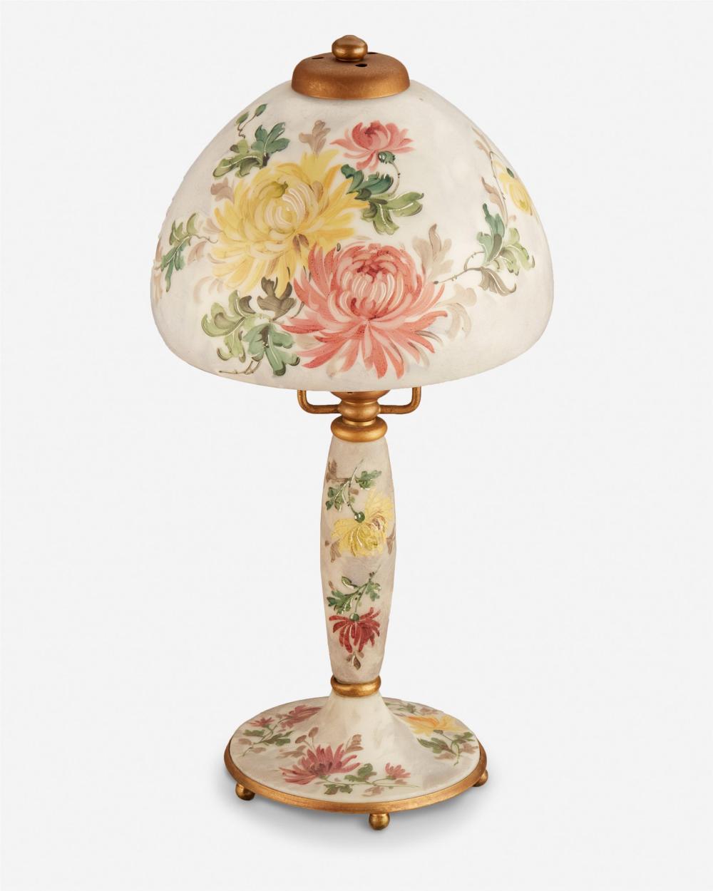 Appraisal: A Handel painted glass Chrysanthemum boudoir lamp First-quarter th Century