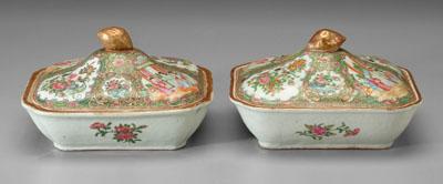 Appraisal: Pair Chinese export lidded tureens canted corners artichoke finials lid