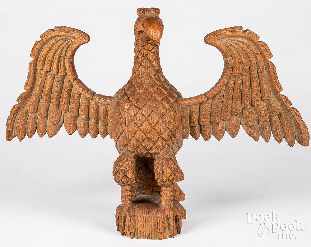 Appraisal: Carved Schimmel style spread wing eagle Carved Schimmel style spread