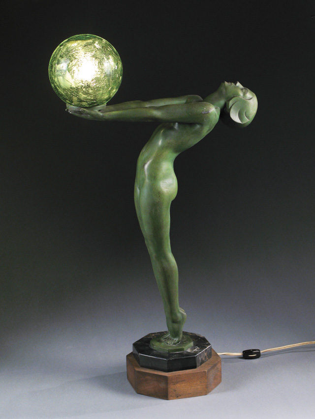 Appraisal: MAX LE VERRIER ART DECO FIGURAL TABLE LAMP French -